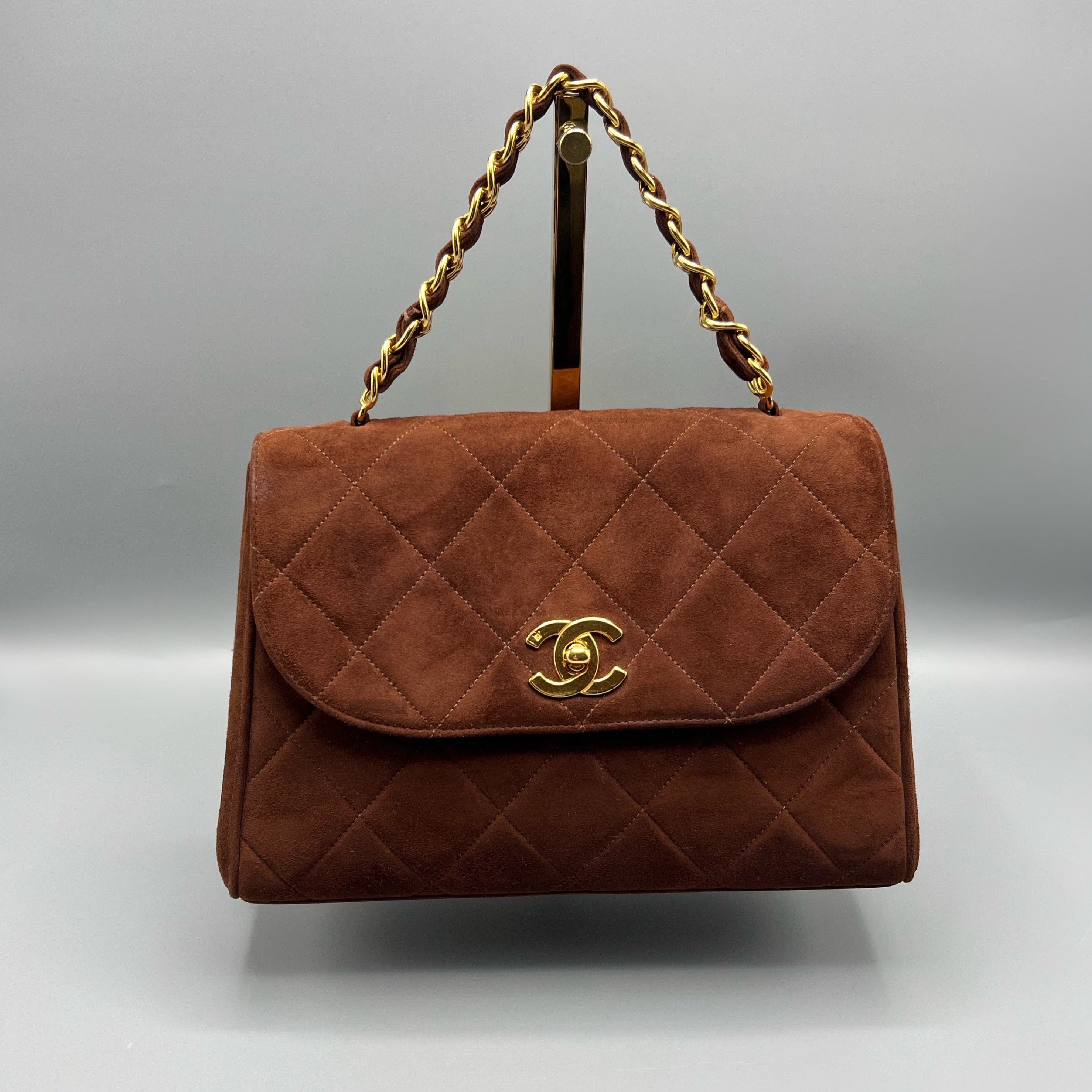 Rare Chanel Vintage quilted suede single flap bag