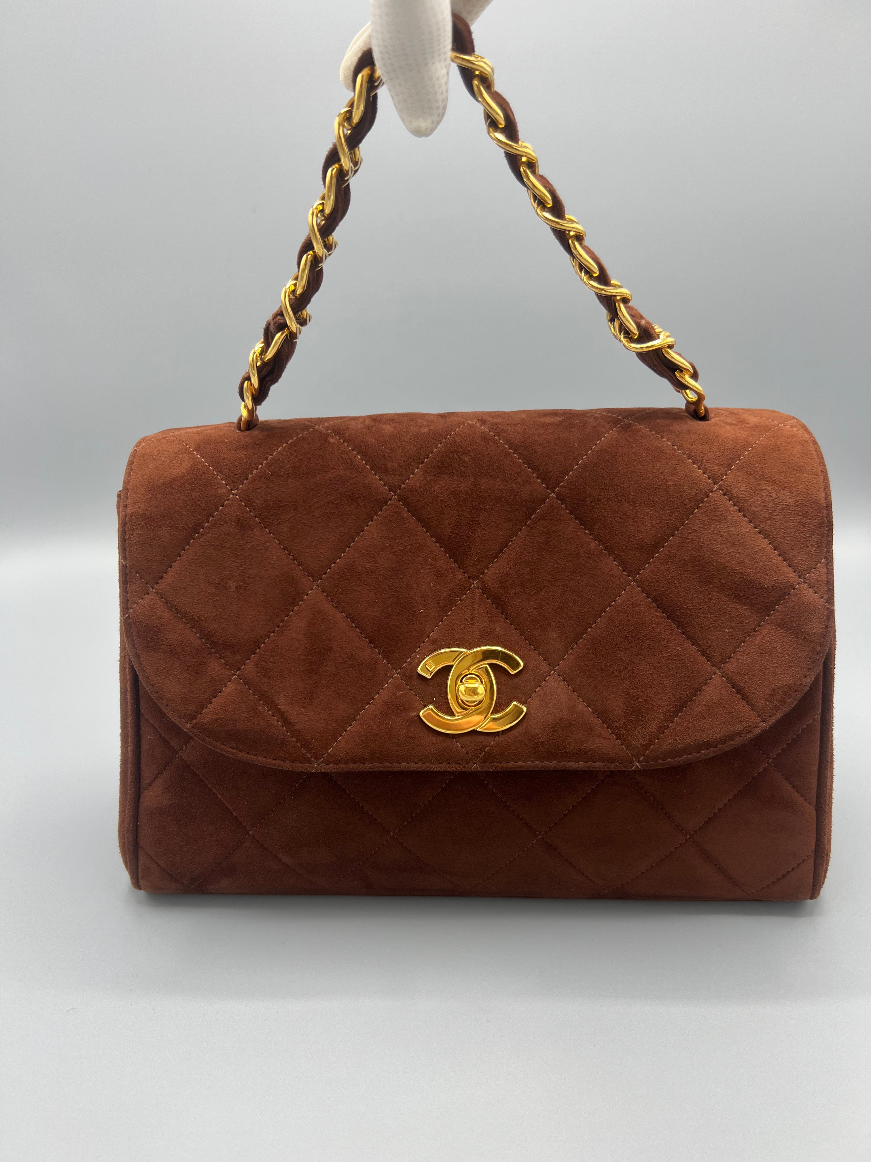 Rare Chanel Vintage quilted suede single flap bag