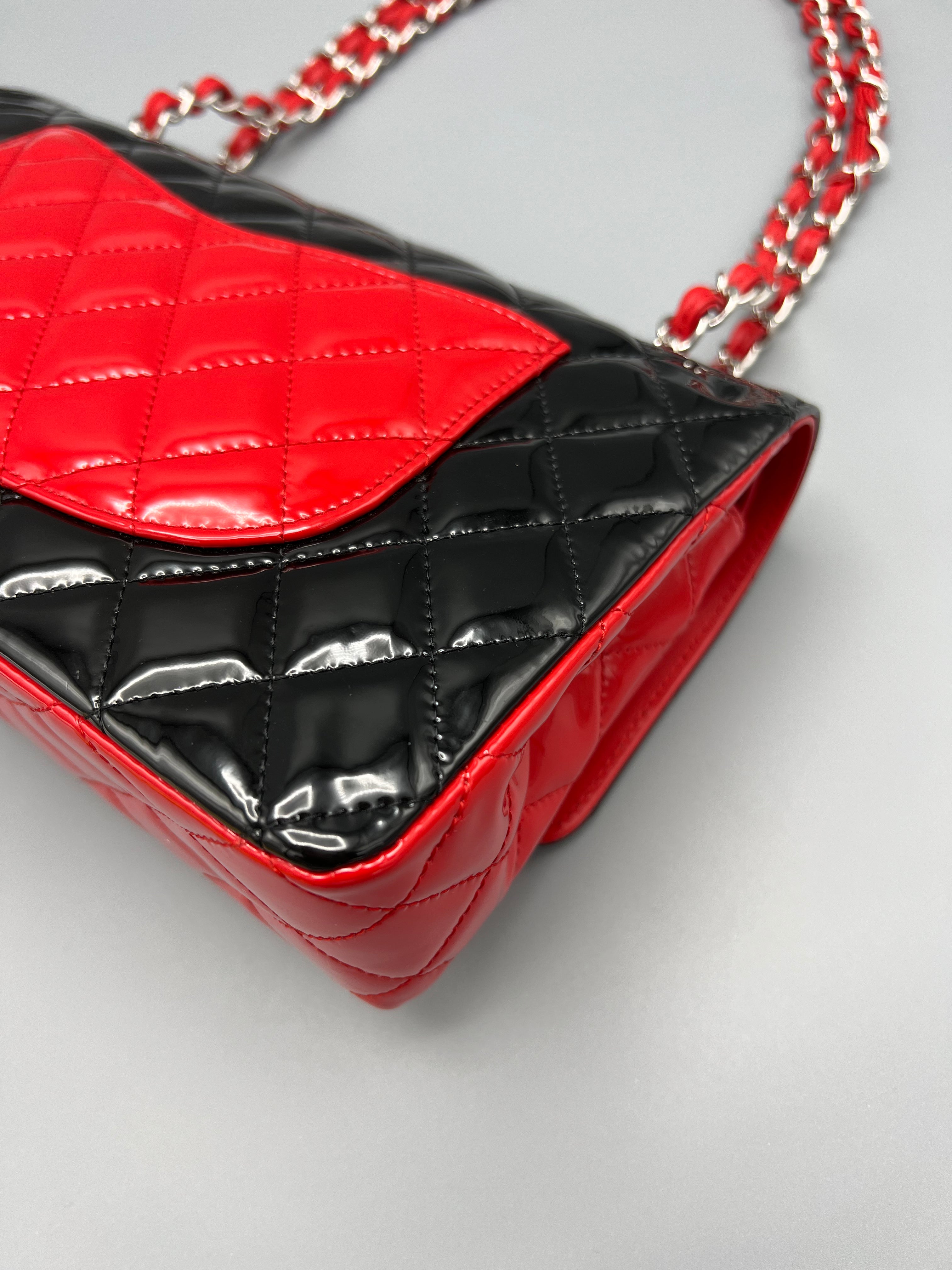 Pre-loved Black and Red Patent Chanel Medium Classic Flap Bag