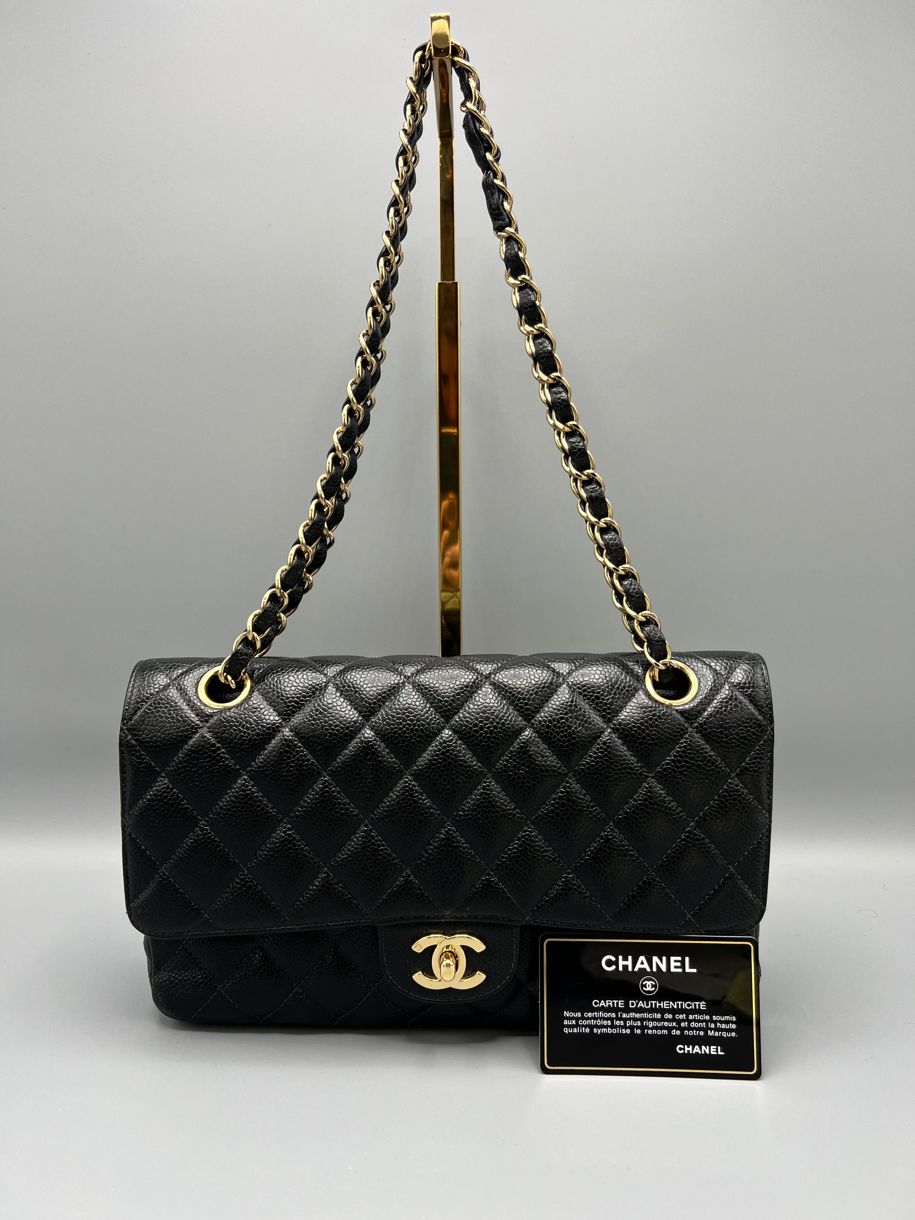 Chanel Medium Classic Double Flap in Black Caviar Leather with Gold Hardware