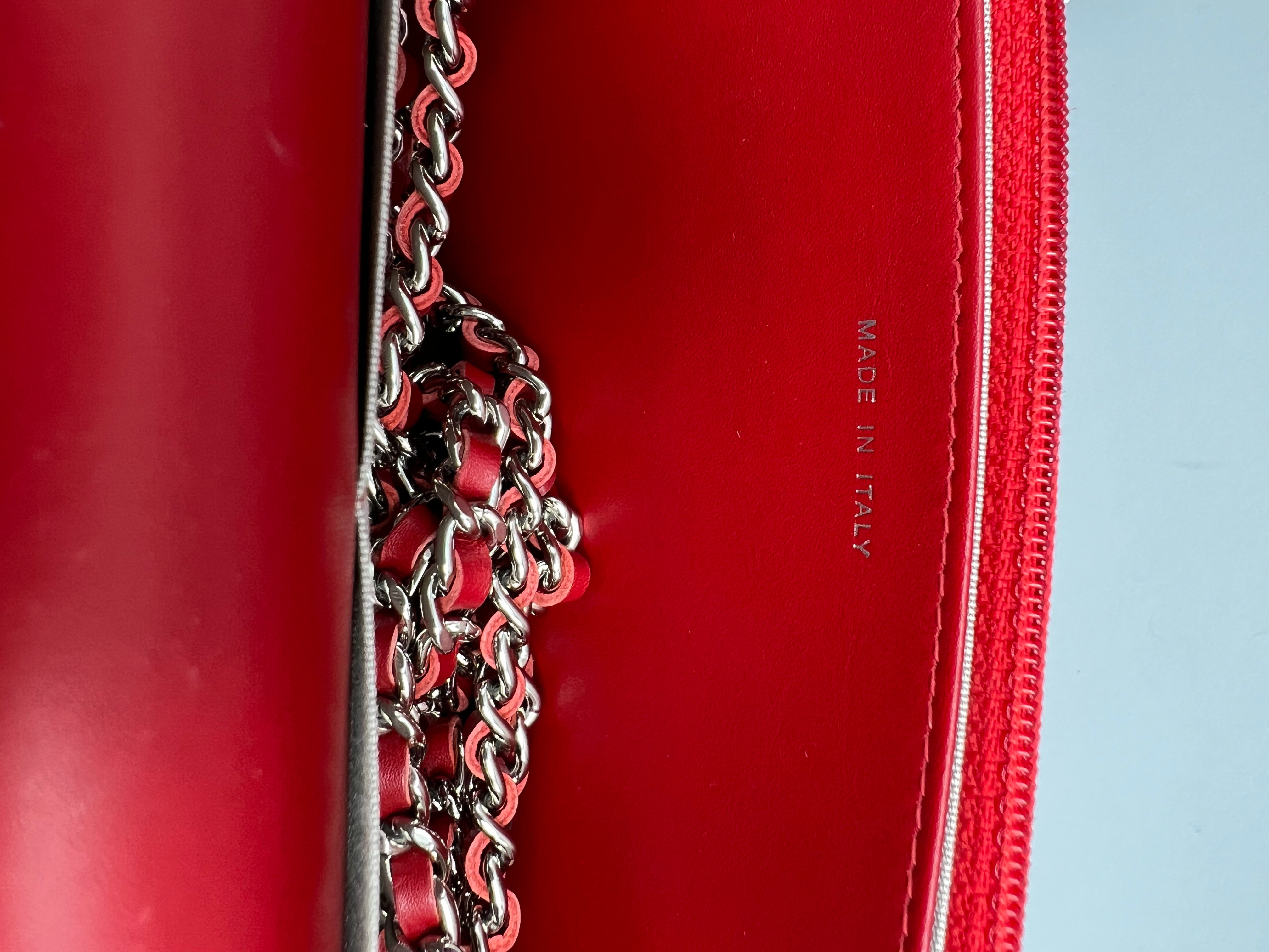 Pre-loved Chanel Quilted Red Patent Wallet on chain (WOC)