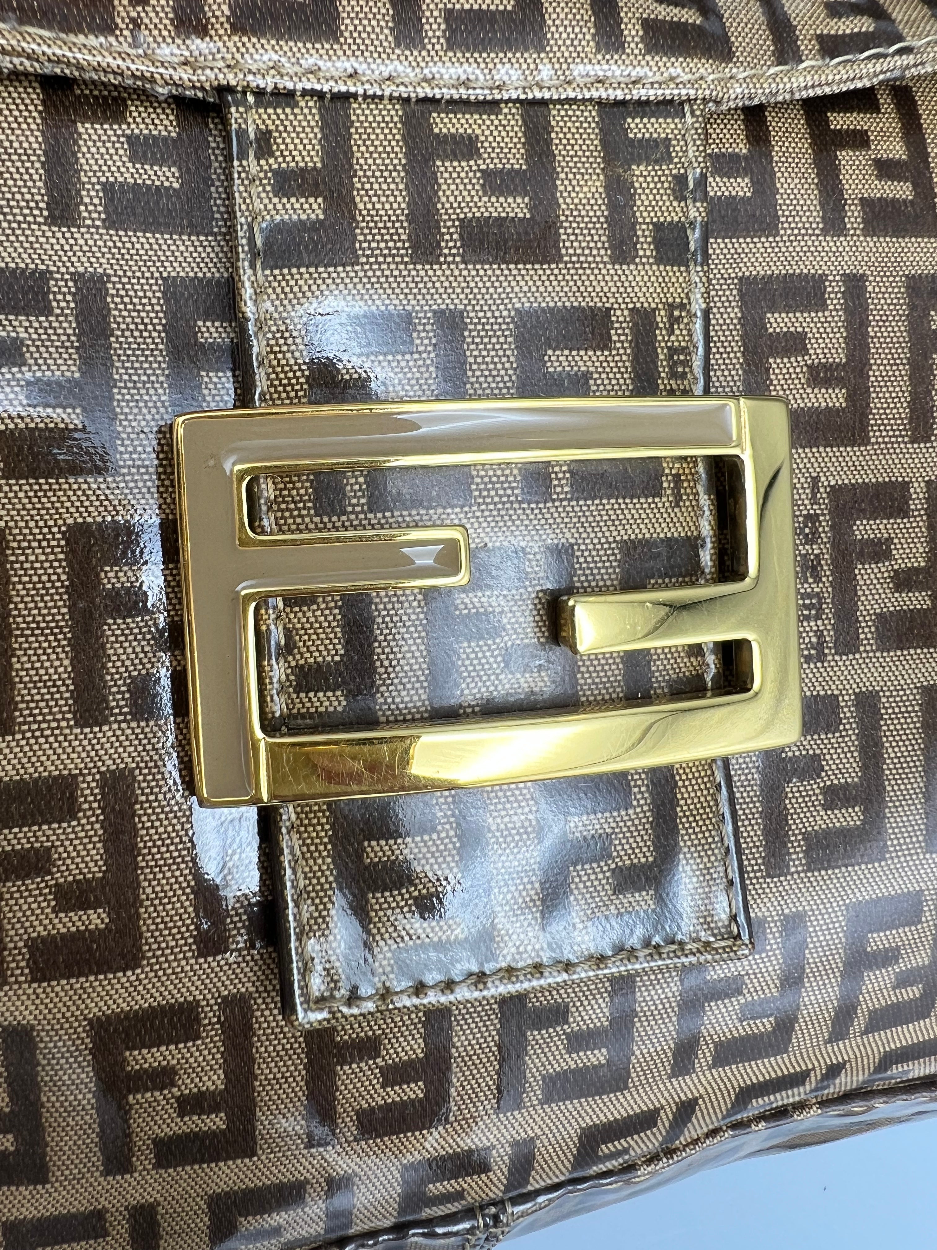Pre-loved FENDI Zucchino double flap PVC coated shoulder bag
