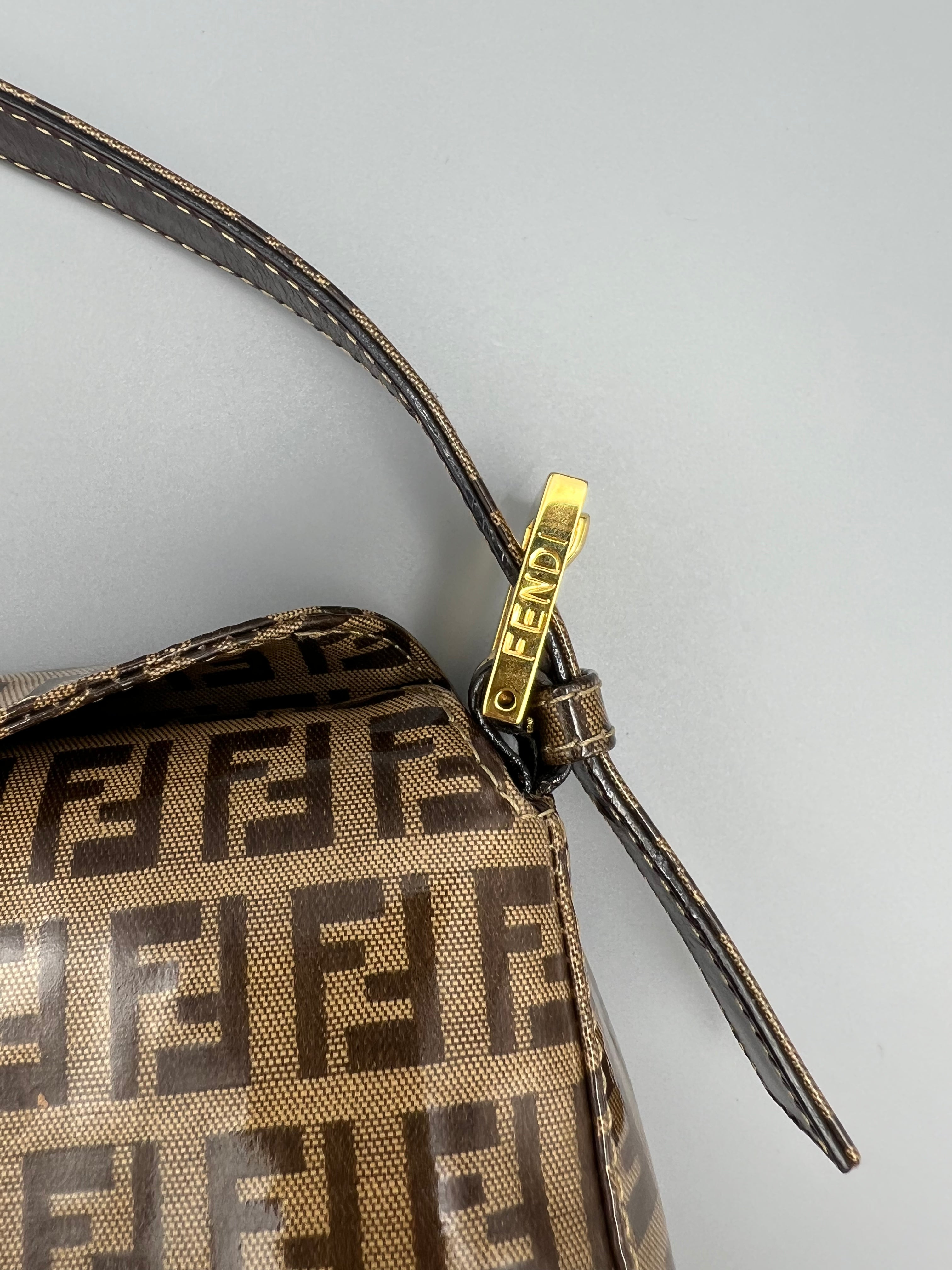 Pre-loved FENDI Zucchino double flap PVC coated shoulder bag